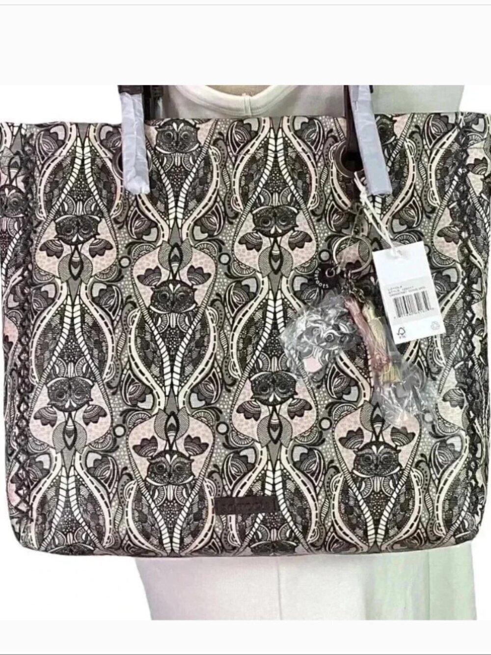 SAKROOTS Shopper Tote X Large Black Pink White Floral Paisley Bag Charms NEW